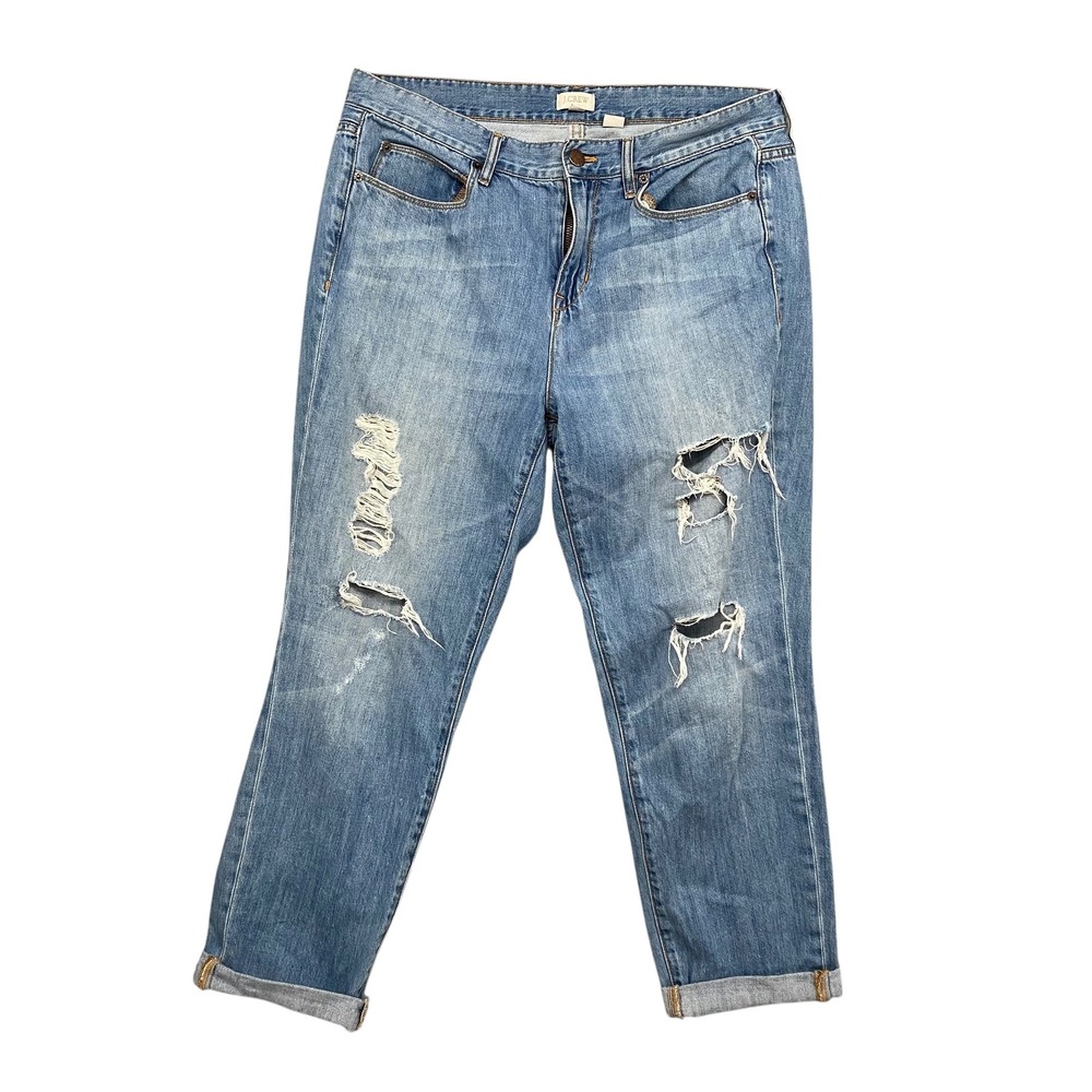 J Crew Distressed Denim Jeans Relaxed Boyfriend Fit Light Wash Size 30